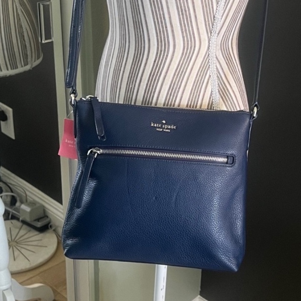 🛑 1 hour sale. NWT. Kate Spade, Blue Leather Crossbody Bag, silver tone hardware - Picture 4 of 9
